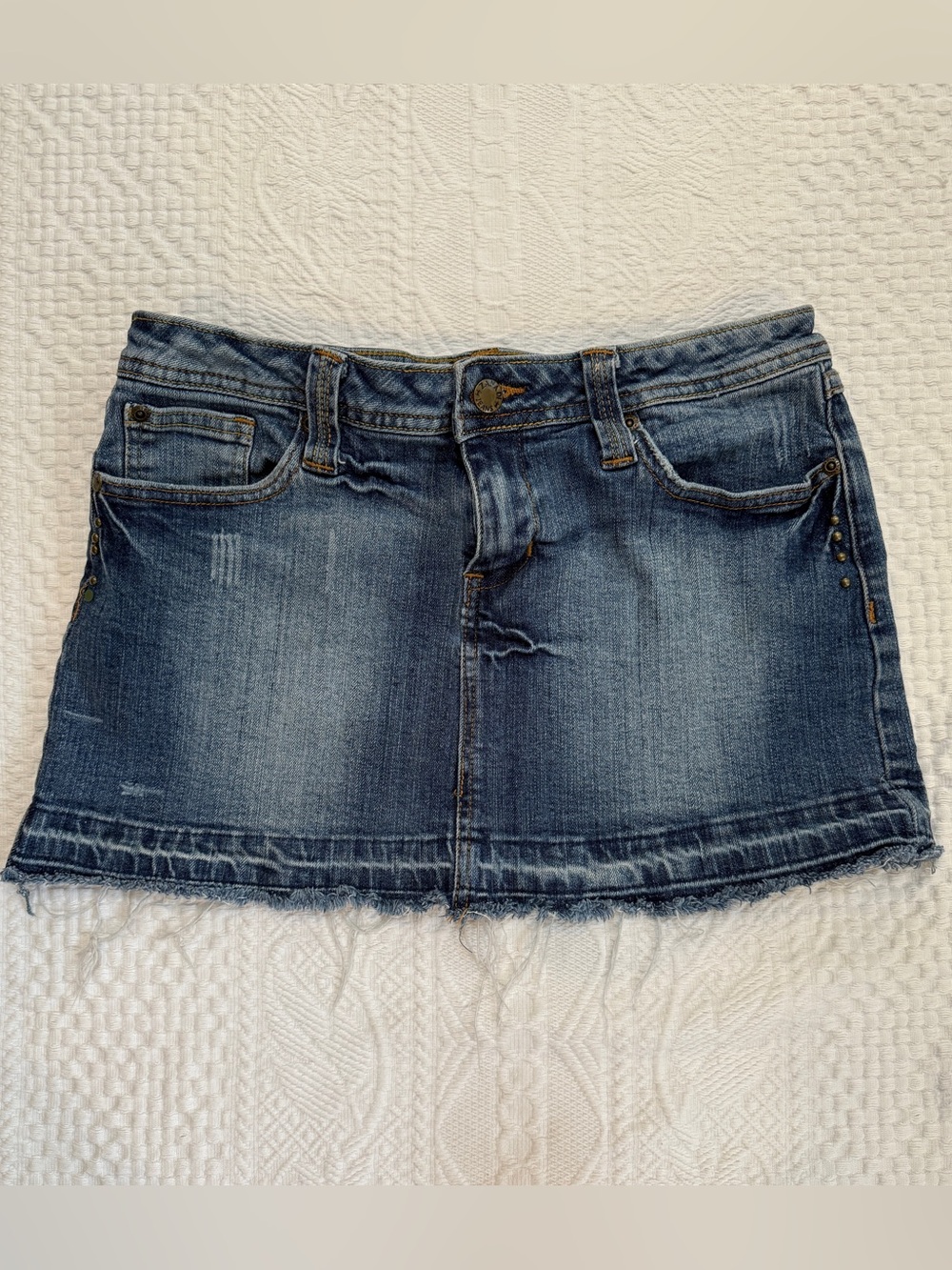 Zana Di Jeans Blue Raw Hem Denim Embellished Mini Skirt Sz 11